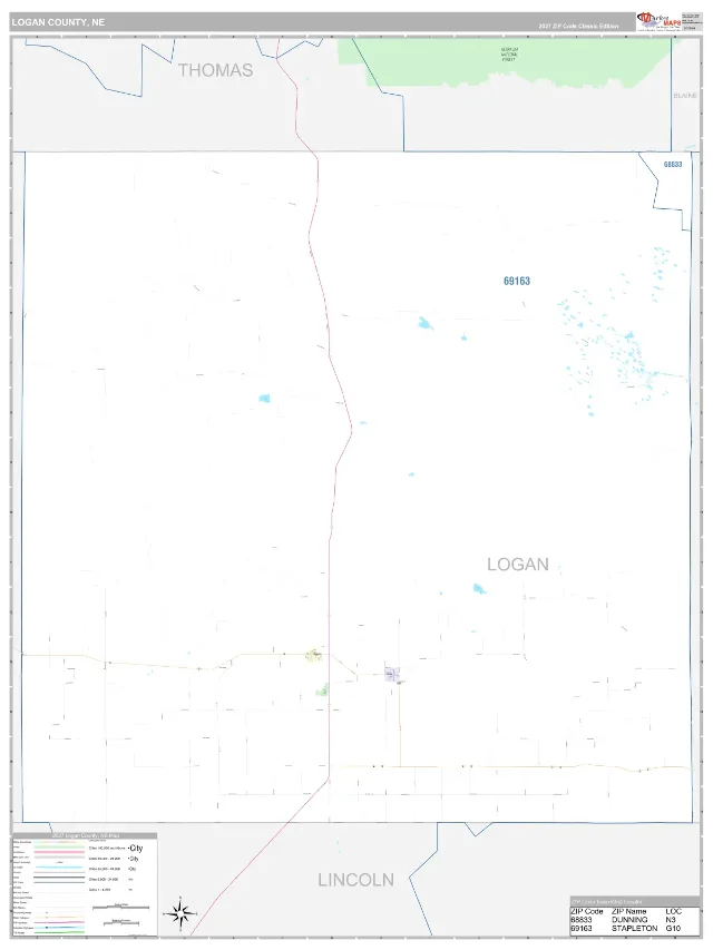Logan County, NE ZIP Code Wall Map, Classic style