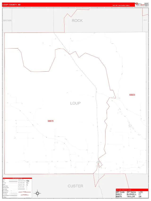 Loup County, NE ZIP Code Wall Map, RedLine style