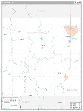 Madison County, NE Classic style ZIP Code wall map