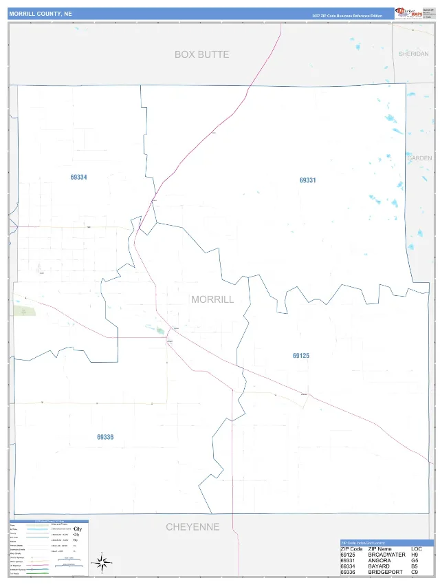 Morrill County, NE ZIP Code Wall Map, Business Reference style
