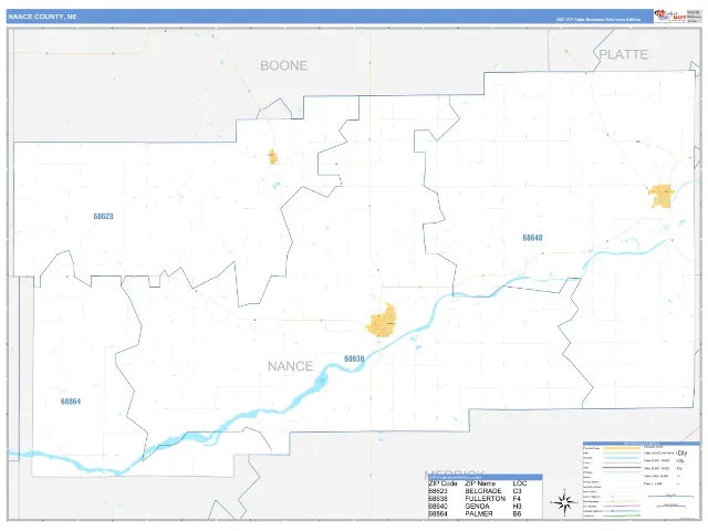 Nance County, NE ZIP Code Wall Map, Business Reference style