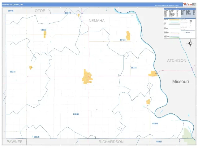 Nemaha County, NE ZIP Code Wall Map, Business Reference style