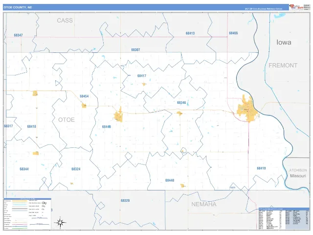 Otoe County, NE ZIP Code Wall Map, Business Reference style