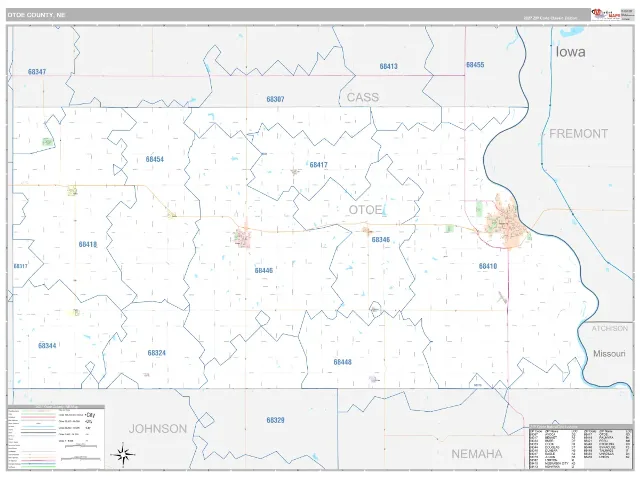 Otoe County, NE ZIP Code Wall Map, Classic style
