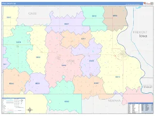 Otoe County, NE ColorCast style ZIP Code wall map