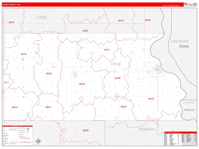 Otoe County, NE ZIP Code Wall Map, RedLine style