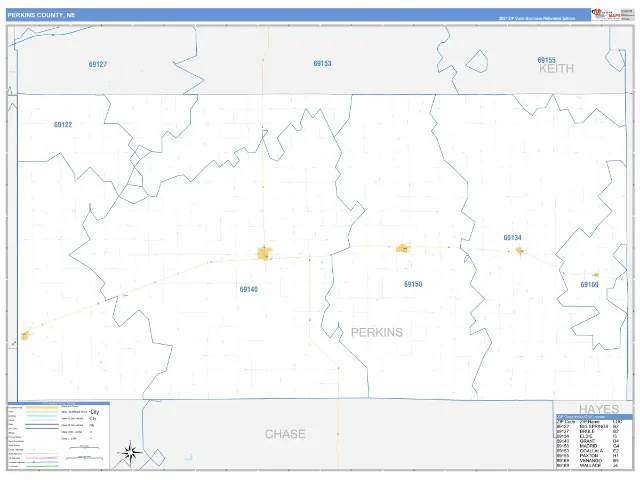 Perkins County, NE ZIP Code Wall Map, Business Reference style