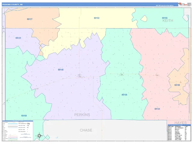 Perkins County, NE ZIP Code Wall Map, ColorCast style