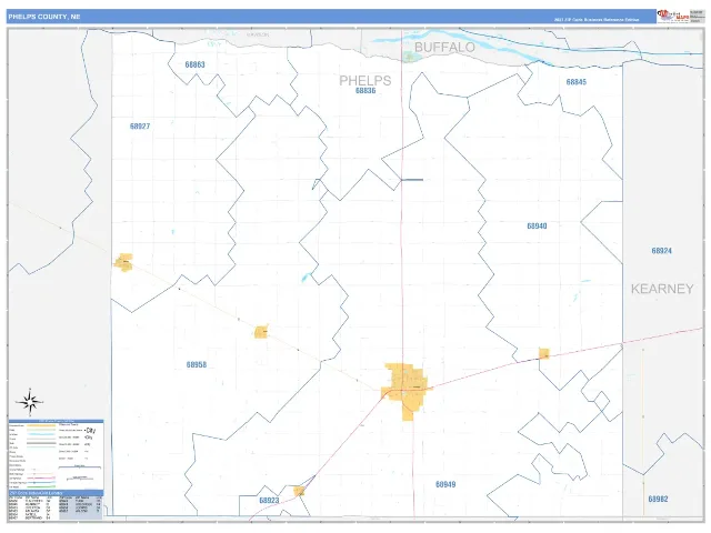 Phelps County, NE ZIP Code Wall Map, Business Reference style