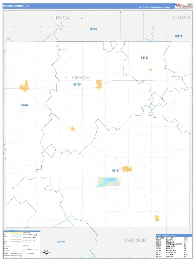 Pierce County, NE ZIP Code Wall Map, Business Reference style