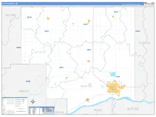 Platte County, NE Business Reference style ZIP Code wall map