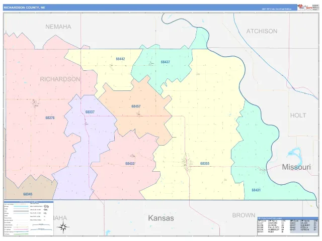 Richardson County, NE ZIP Code Wall Map, ColorCast style