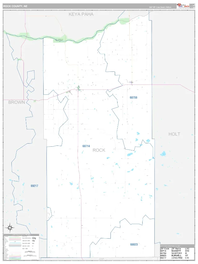 Rock County, NE ZIP Code Wall Map, Classic style