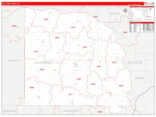 Saunders County, NE RedLine style ZIP Code wall map