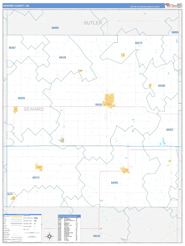 Seward County, NE ZIP Code Wall Map, Business Reference style