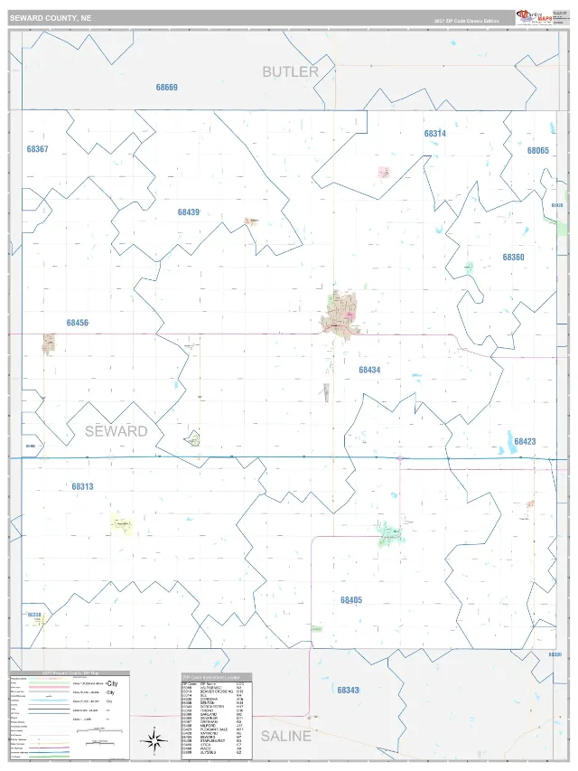 Seward County, NE ZIP Code Wall Map, Classic style