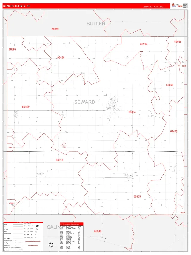 Seward County, NE ZIP Code Wall Map, RedLine style