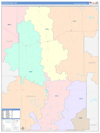 Sheridan County, NE ColorCast style ZIP Code wall map