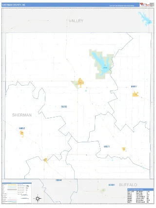 Sherman County, NE Business Reference style ZIP Code wall map