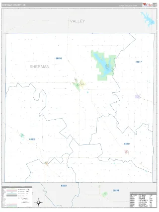 Sherman County, NE Classic style ZIP Code wall map