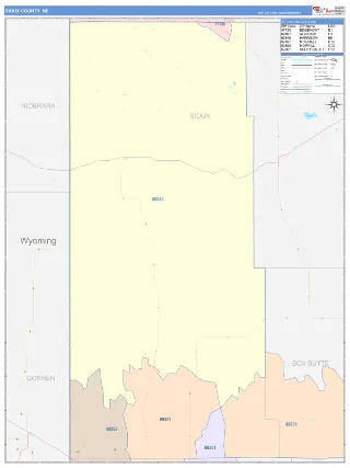 Sioux County, NE ColorCast style ZIP Code wall map