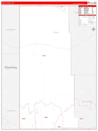Sioux County, NE RedLine style ZIP Code wall map