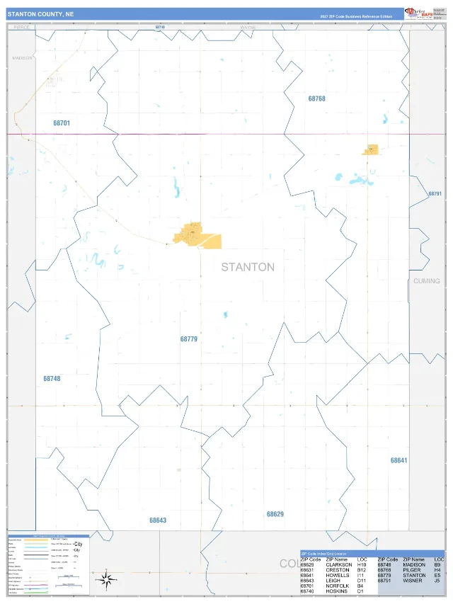 Stanton County, NE ZIP Code Wall Map, Business Reference style