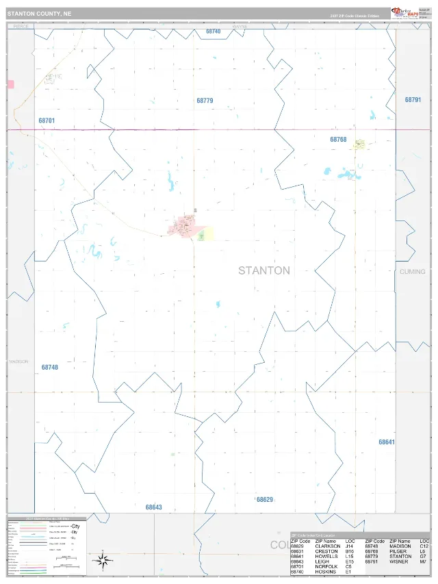 Stanton County, NE ZIP Code Wall Map, Classic style