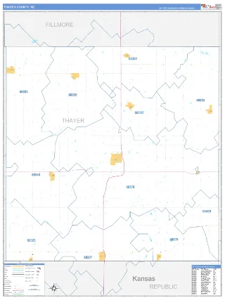 Thayer County, NE Business Reference style ZIP Code wall map