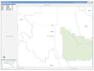 Thomas County, NE Business Reference style ZIP Code wall map