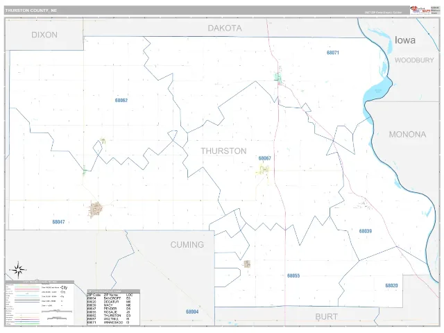 Thurston County, NE ZIP Code Wall Map, Classic style