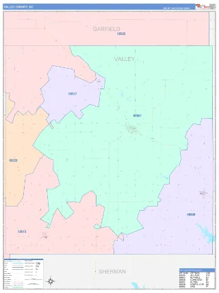Valley County, NE ColorCast style ZIP Code wall map