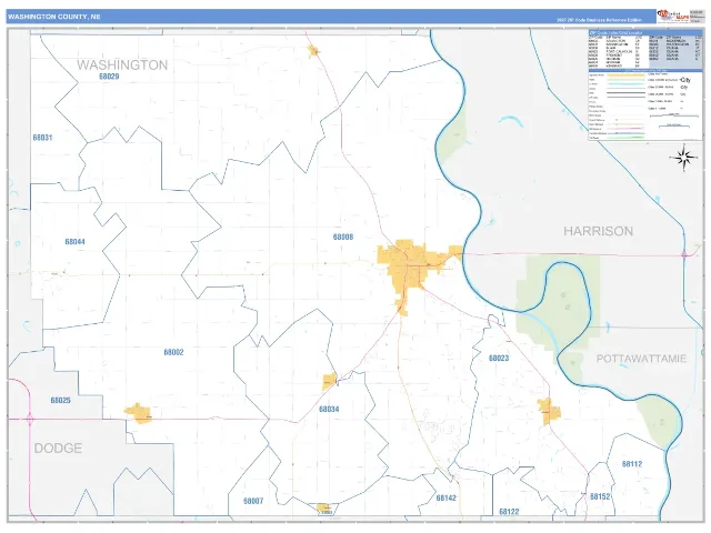 Washington County, NE ZIP Code Wall Map, Business Reference style