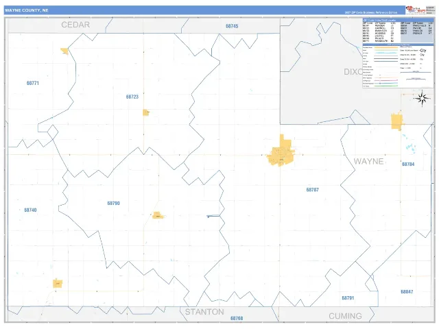 Wayne County, NE ZIP Code Wall Map, Business Reference style