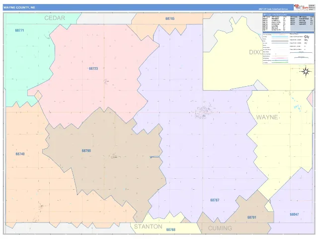 Wayne County, NE ZIP Code Wall Map, ColorCast style
