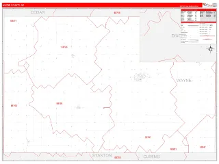 Wayne County, NE RedLine style ZIP Code wall map
