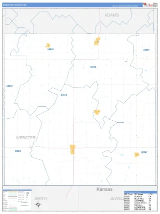 Webster County, NE Business Reference style ZIP Code wall map