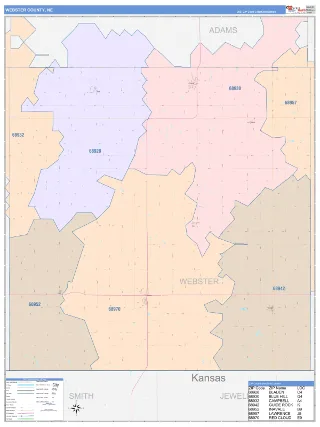 Webster County, NE ColorCast style ZIP Code wall map