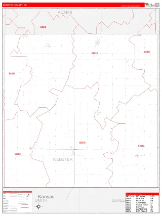 Webster County, NE RedLine style ZIP Code wall map