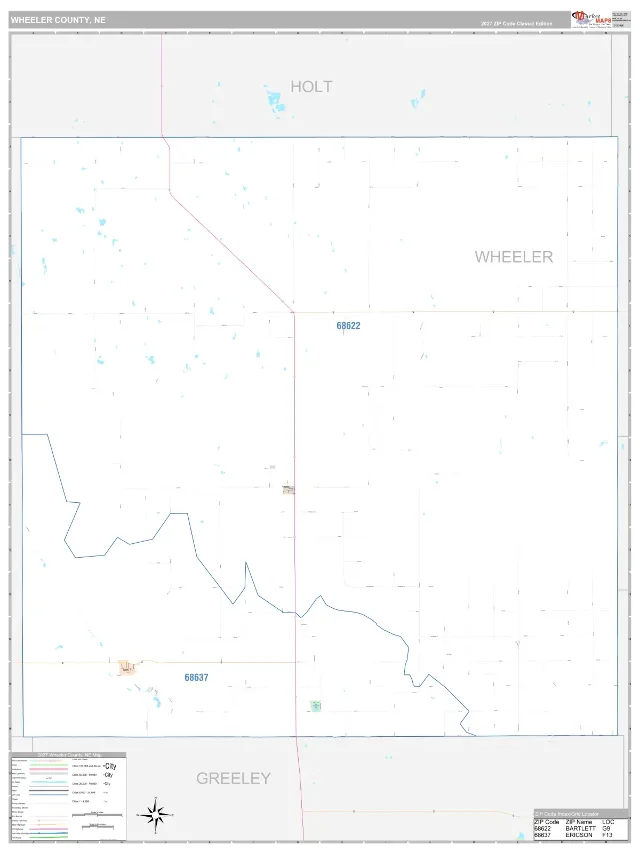 Wheeler County, NE ZIP Code Wall Map, Classic style
