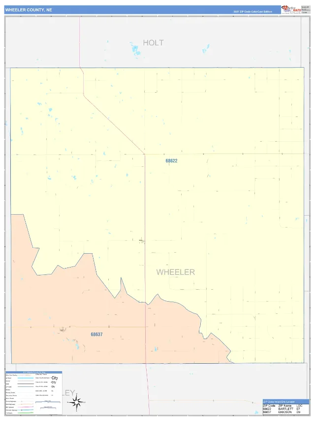 Wheeler County, NE ZIP Code Wall Map, ColorCast style