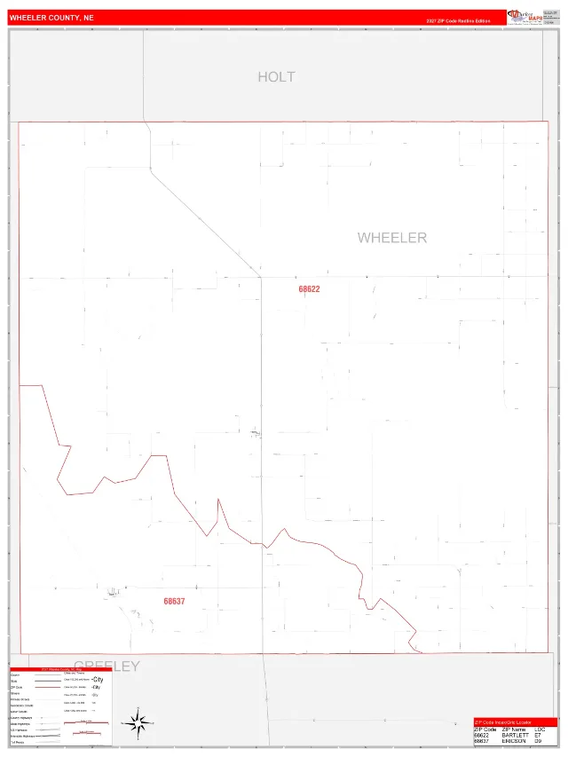 Wheeler County, NE ZIP Code Wall Map, RedLine style