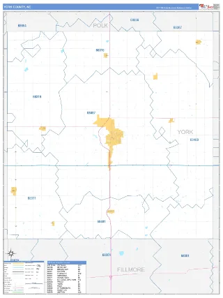 York County, NE Business Reference style ZIP Code wall map