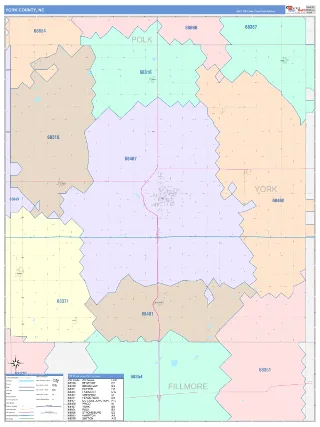 York County, NE ColorCast style ZIP Code wall map