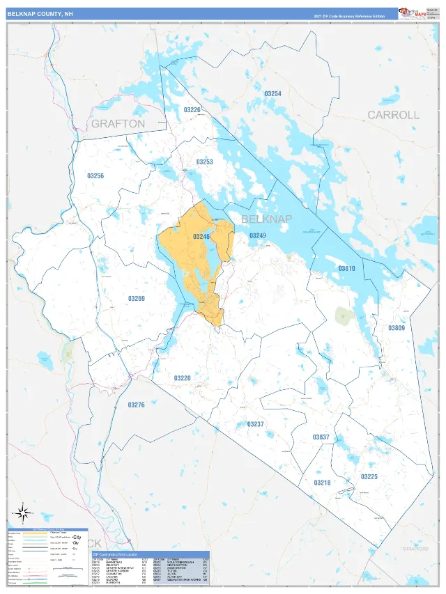 Belknap County, NH ZIP Code Wall Map, Business Reference style