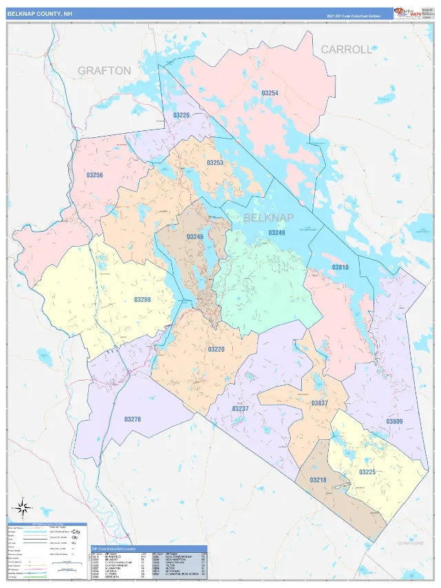 Belknap County, NH ZIP Code Wall Map, ColorCast style