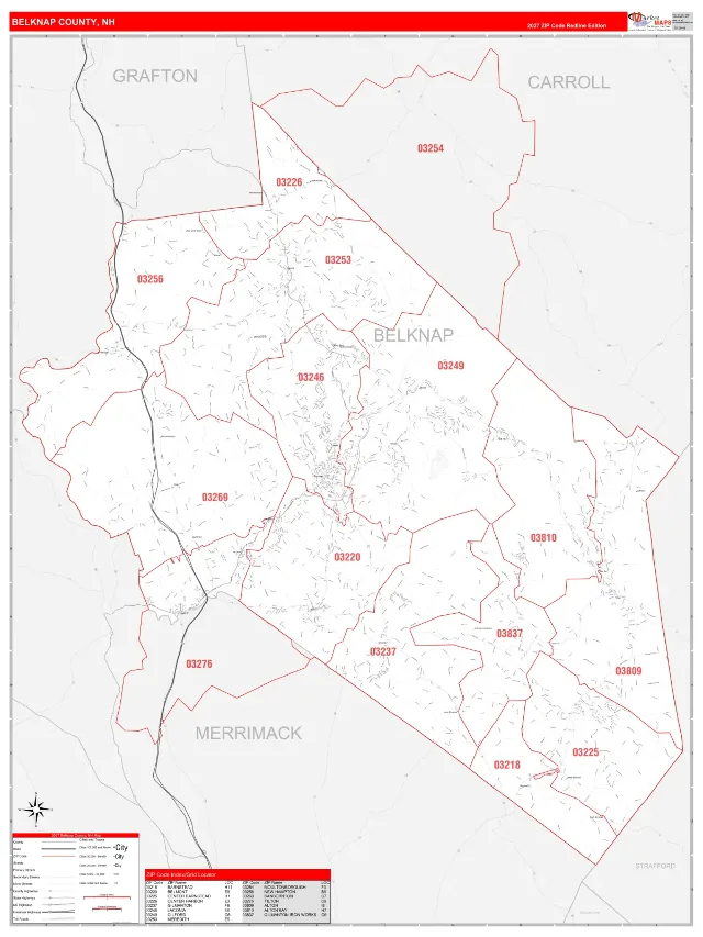 Belknap County, NH ZIP Code Wall Map, RedLine style