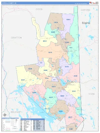 Carroll County, NH ColorCast style ZIP Code wall map