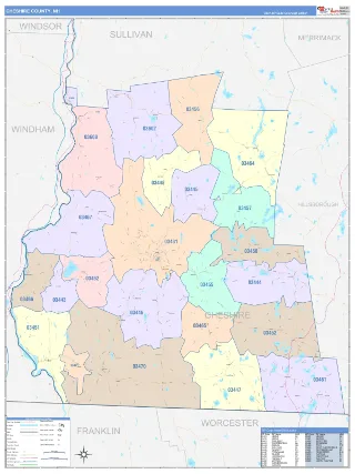 Cheshire County, NH ColorCast style ZIP Code wall map