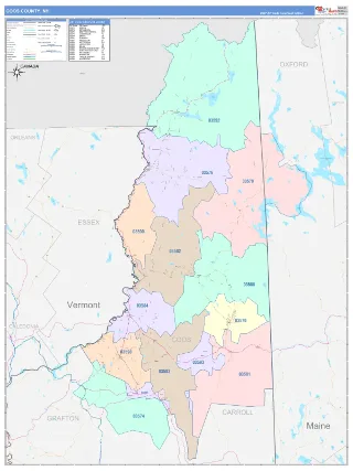 Coos County, NH ColorCast style ZIP Code wall map